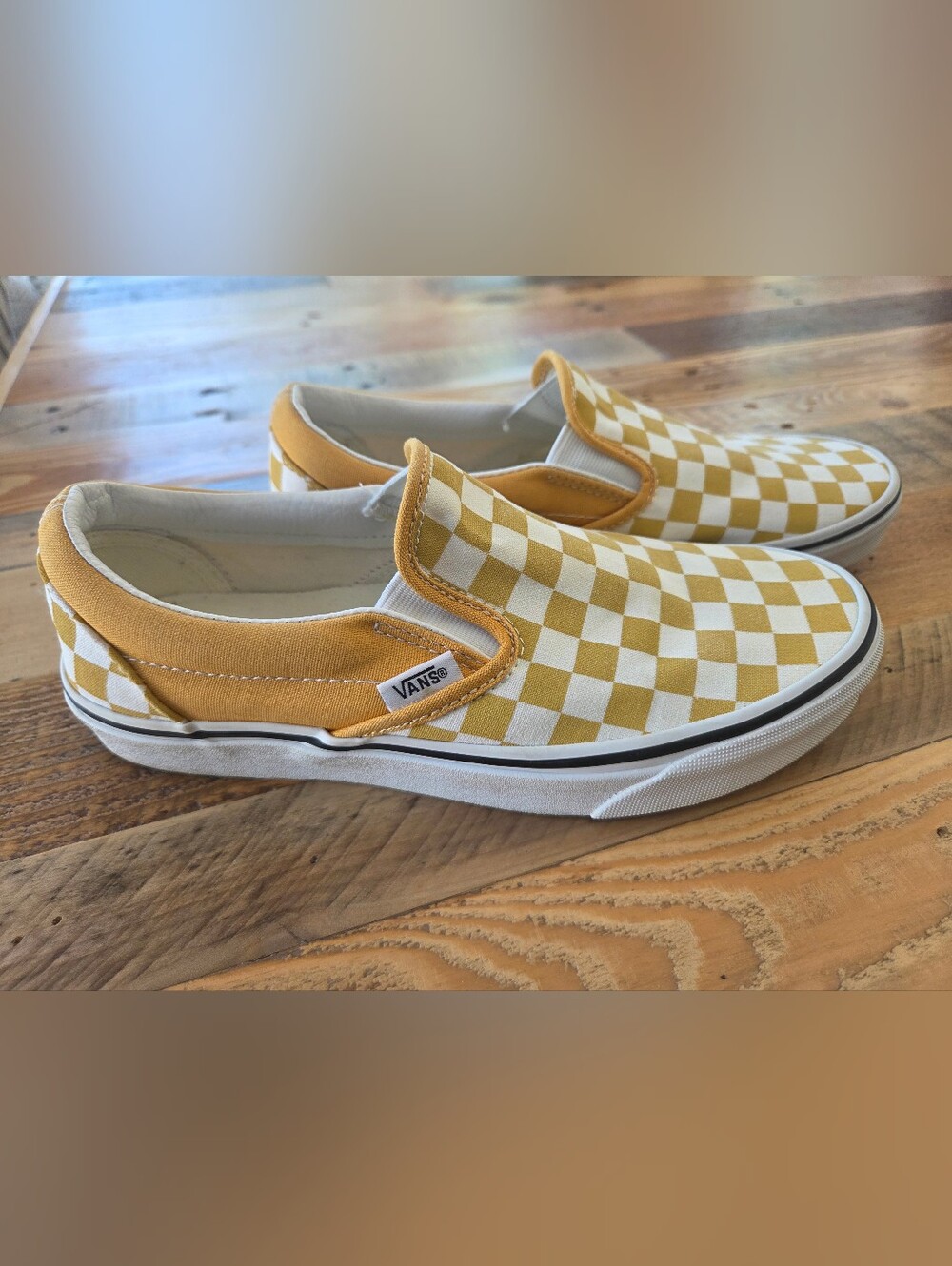 Vans Classic Slip-On Checkerboard Shoes - Yellow/White Womens 7.5 *See Callout - Picture 7 of 9